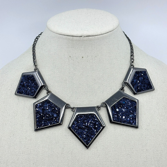 Express Jewelry - Express Necklace Statement Gray Blue Glitter Geometric Statement